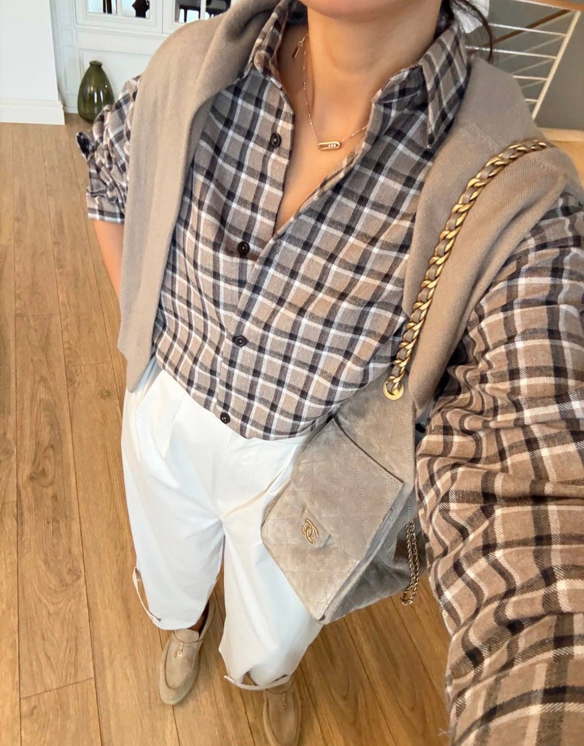 Beige Plaid pattern shirt