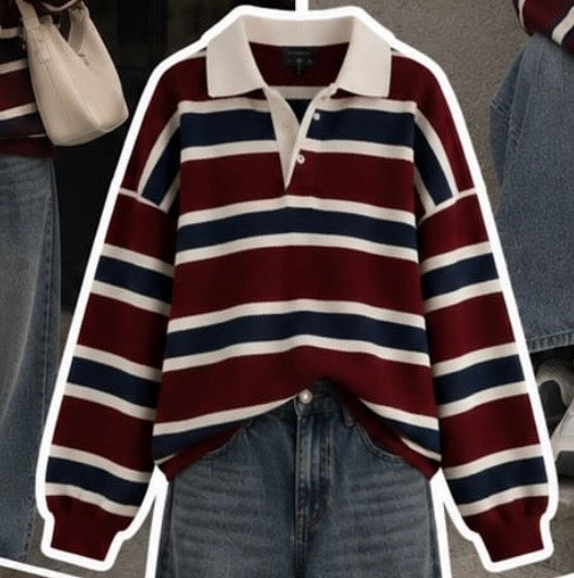 NÉO Burgundy Striped Polo