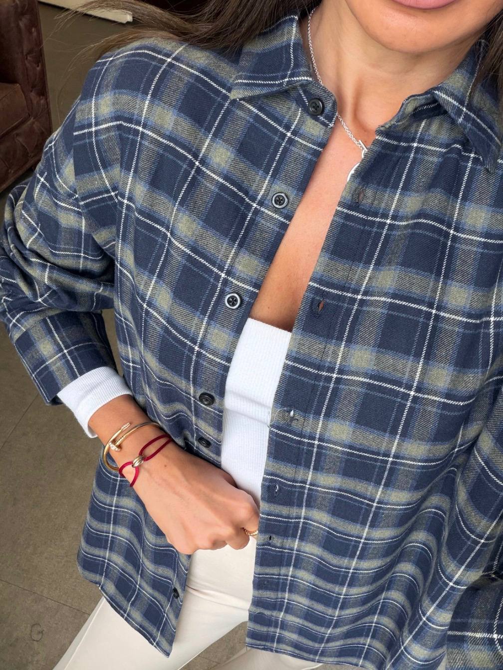 Navy plaid pattern shirt